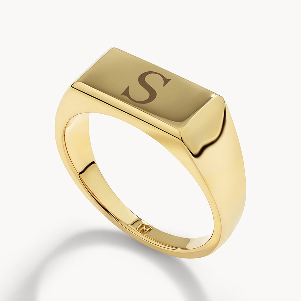 Medley Ring Engravable Rectangle Signet Pinky Ring in Gold