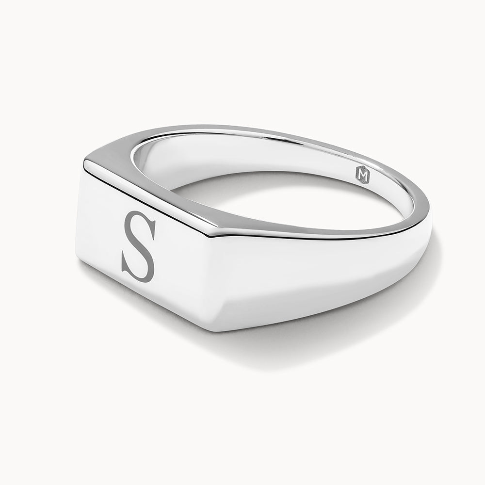 Medley Ring Engravable Rectangle Signet Pinky Ring in Silver