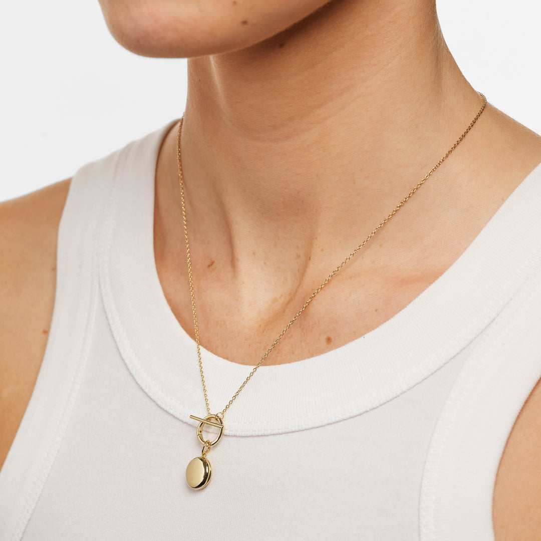 Medley Necklace Engravable Round Locket Fob Chain Necklace in Gold