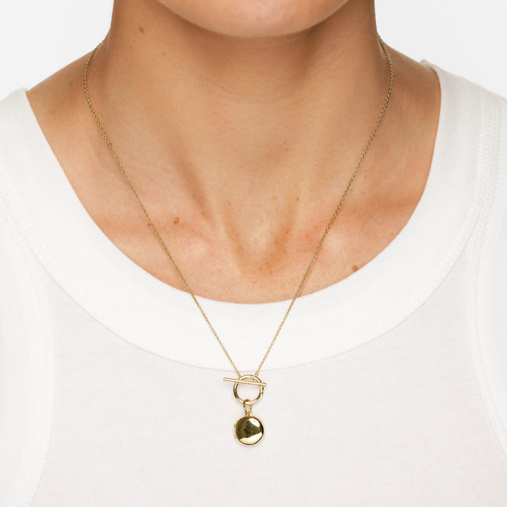 Medley Necklace Engravable Round Locket Fob Chain Necklace in Gold
