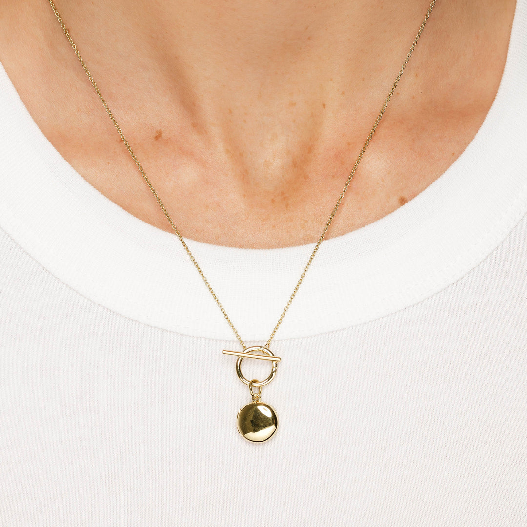 Medley Necklace Engravable Round Locket Fob Chain Necklace in Gold
