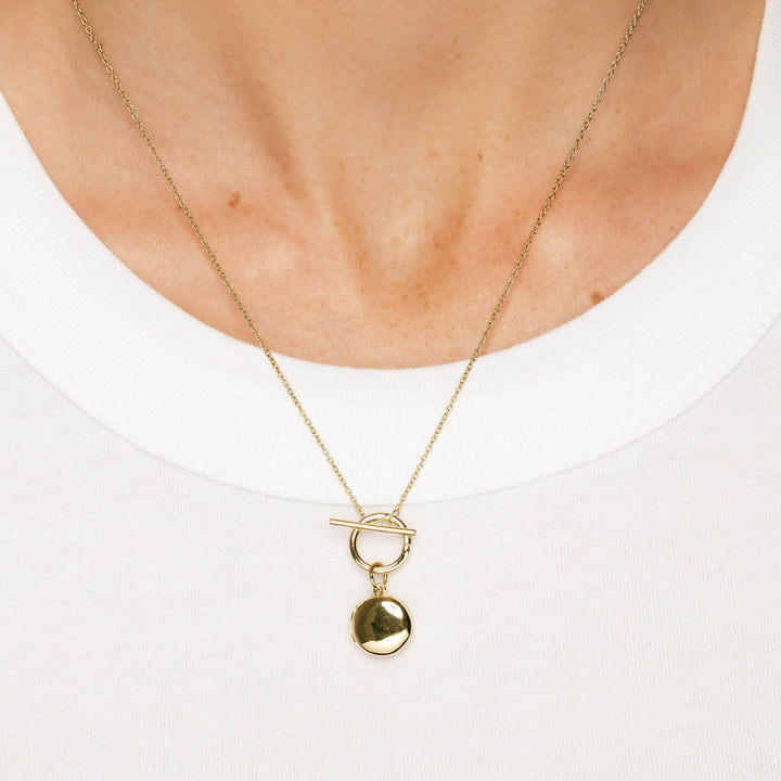 Medley Necklace Engravable Round Locket Fob Chain Necklace in Gold