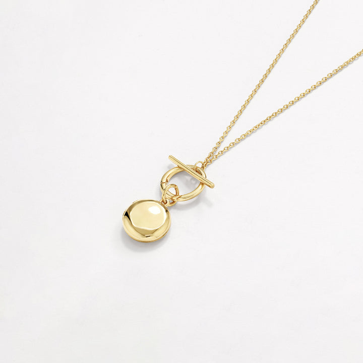Medley Necklace Engravable Round Locket Fob Chain Necklace in Gold