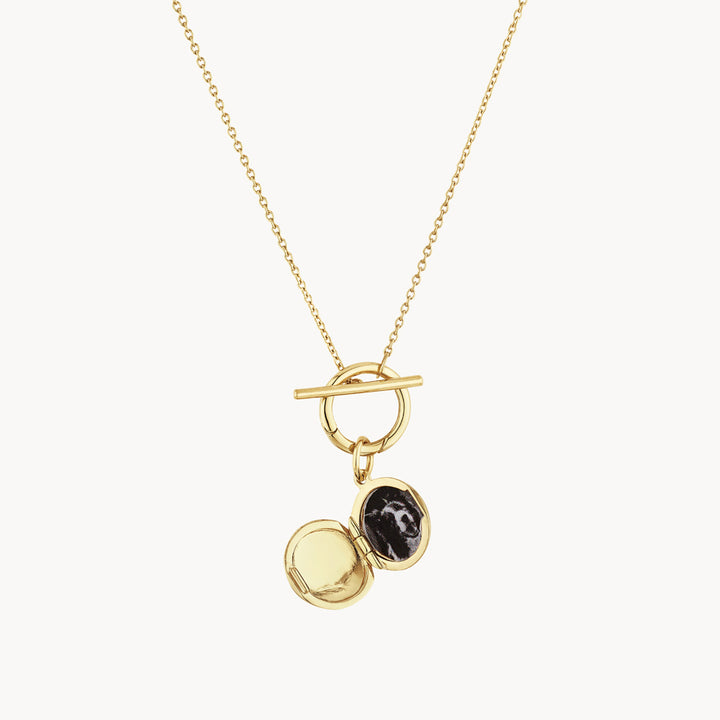 Medley Necklace Engravable Round Locket Fob Chain Necklace in Gold