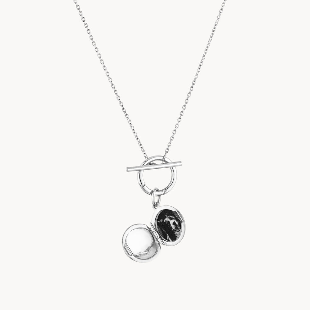 Medley Necklace Engravable Round Locket Fob Chain Necklace in Silver