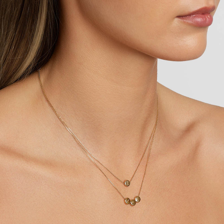 Medley Necklace Engravable Sliding Triple Button Necklace in 10k Gold