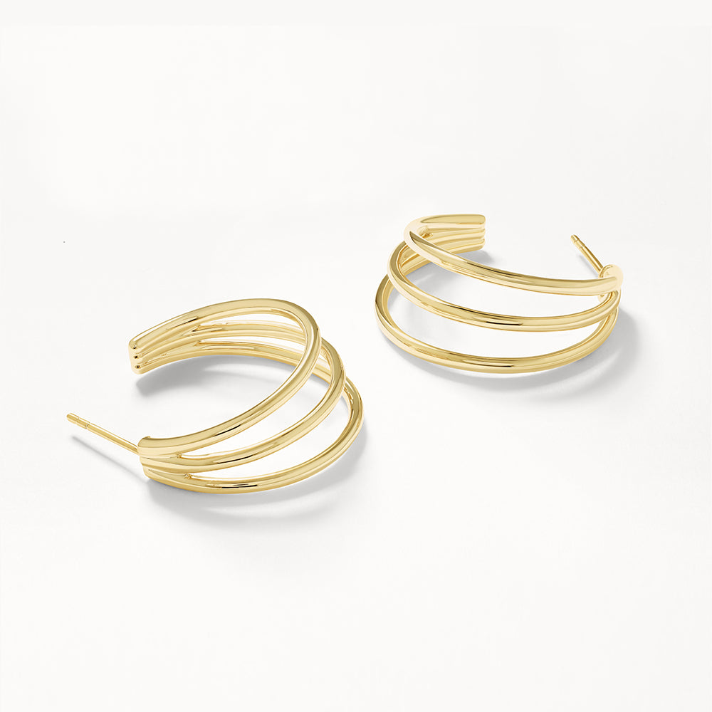 Medley Earrings Maxi Triple Hoop Stud Earrings in Gold