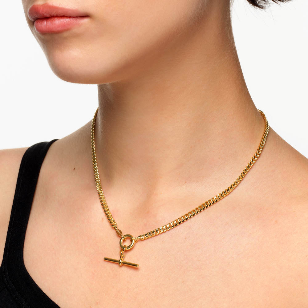 Medley Necklace Fob Curb Chain Necklace in Gold
