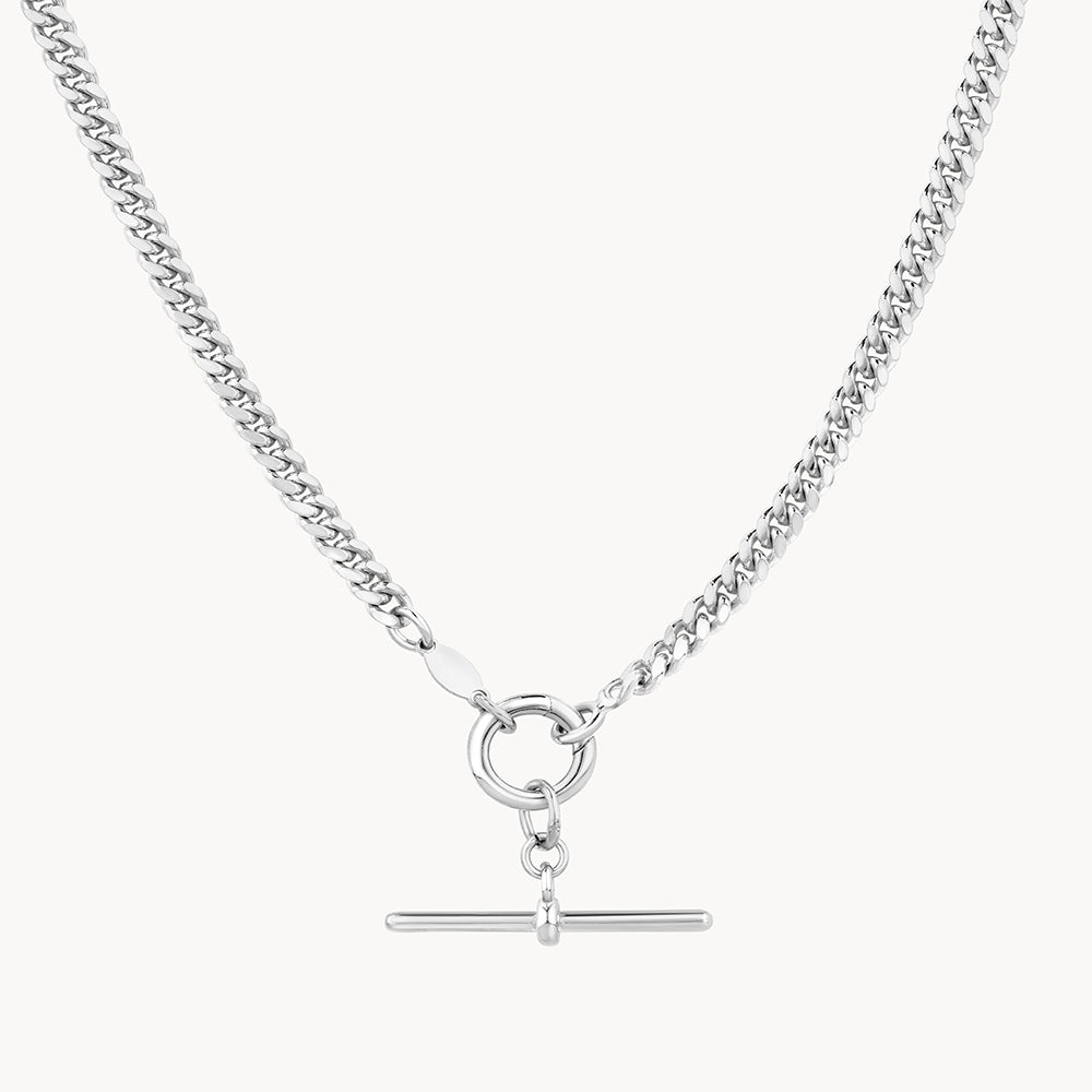 Fob Curb Chain Necklace in Silver