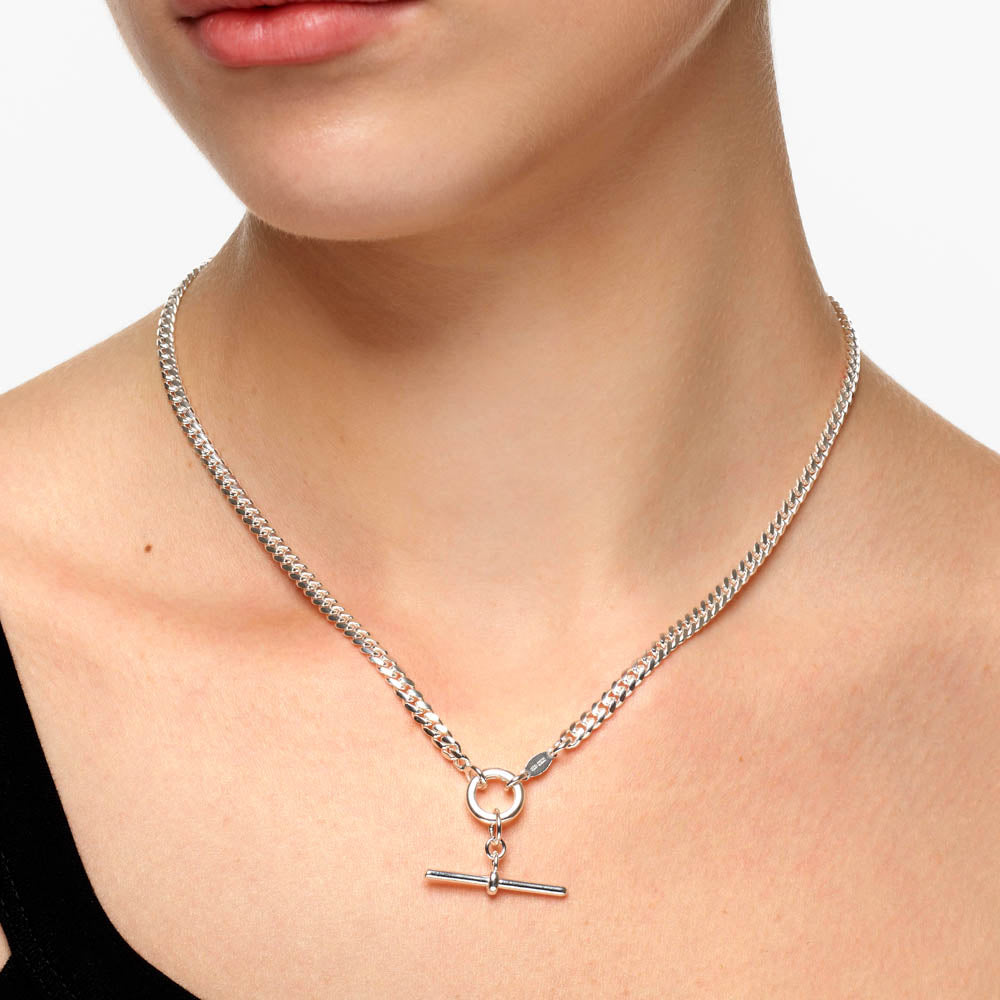 Fob Curb Chain Necklace in Silver