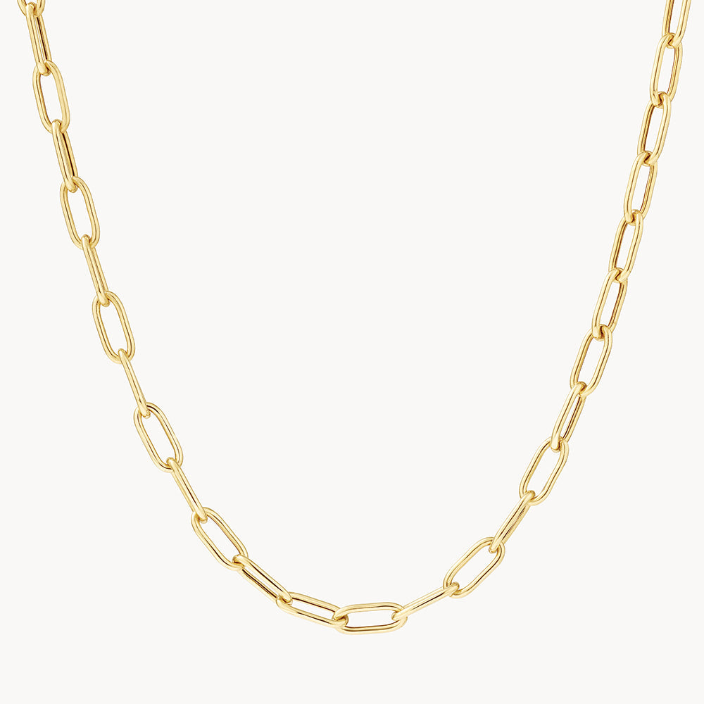 Fob Paperclip Chain Necklace in Gold