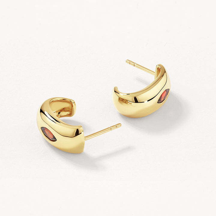 Medley Earrings Garnet Marquise Curve Hoops in Gold