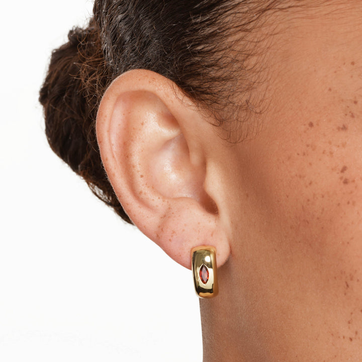 Medley Earrings Garnet Marquise Curve Hoops in Gold