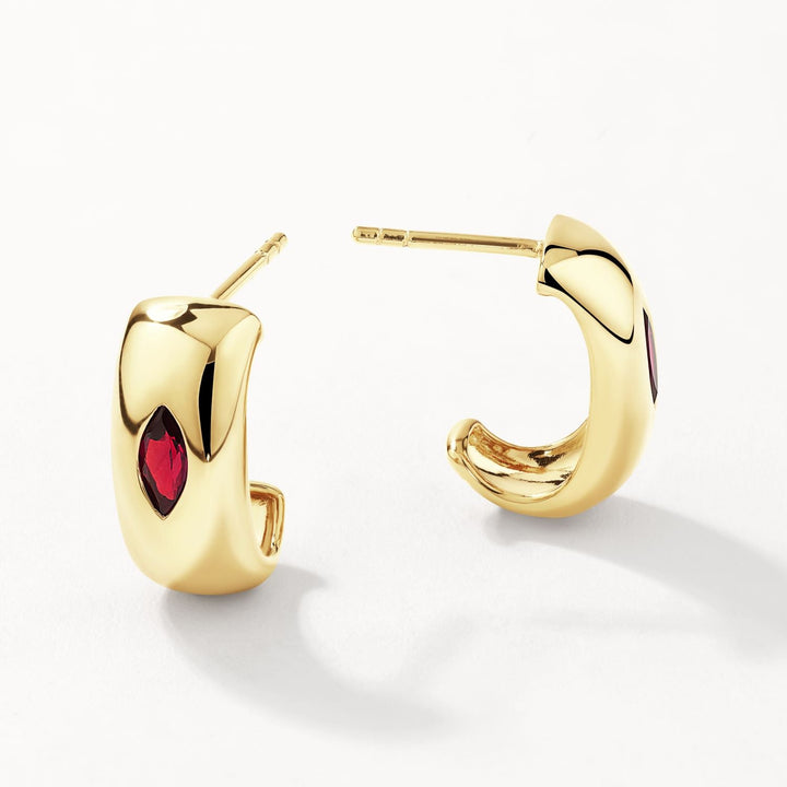 Medley Earrings Garnet Marquise Curve Hoops in Gold