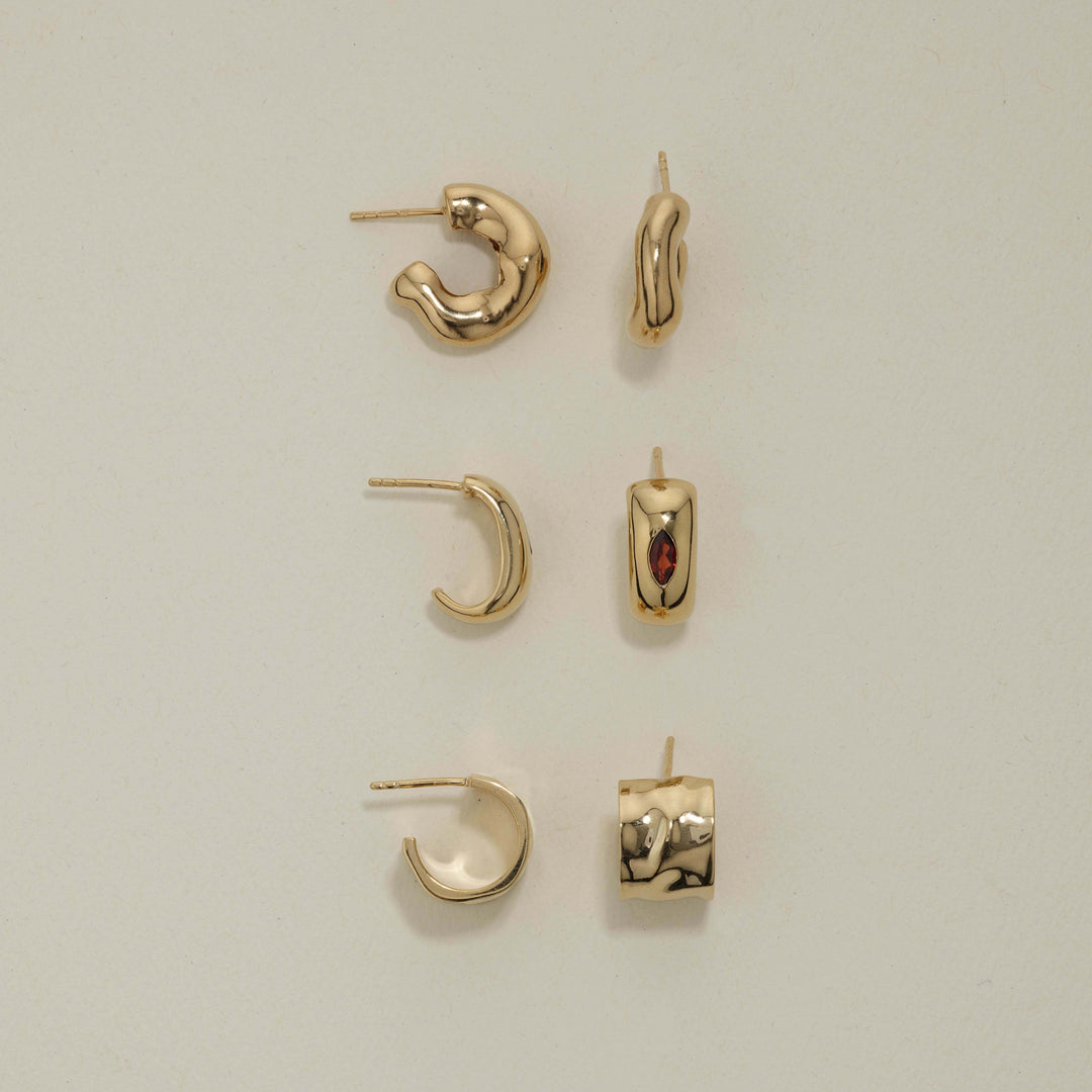 Medley Earrings Garnet Marquise Curve Hoops in Gold