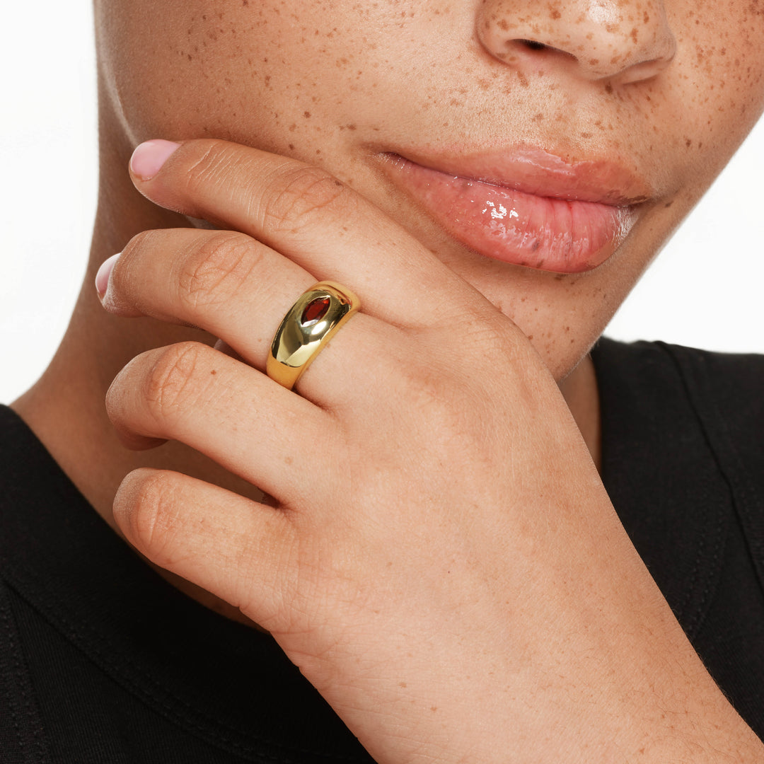 Garnet Marquise Curve Pinky Ring in Gold Medley Jewellery
