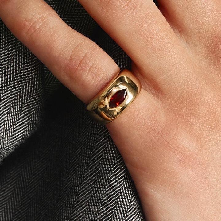 Medley Ring Garnet Marquise Curve Pinky Ring in Gold