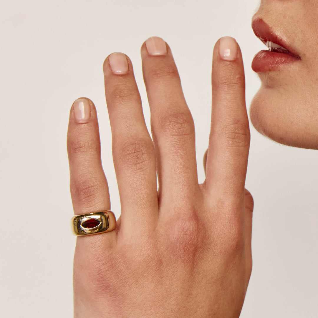 Medley Ring Garnet Marquise Curve Pinky Ring in Gold