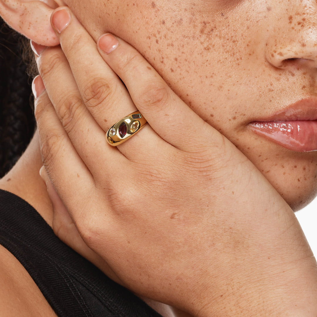 Medley Ring Garnet Multi Gemstone Gypsy Ring in Gold