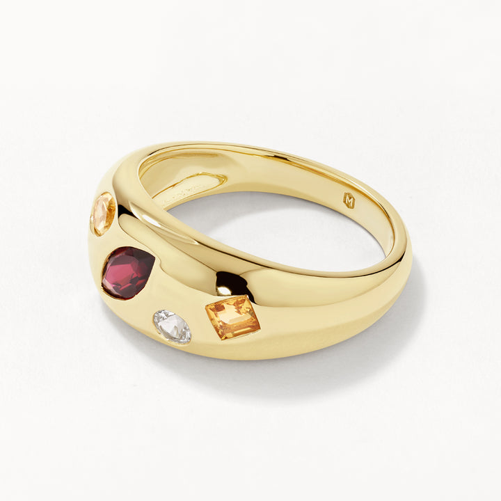 Medley Ring Garnet Multi Gemstone Gypsy Ring in Gold