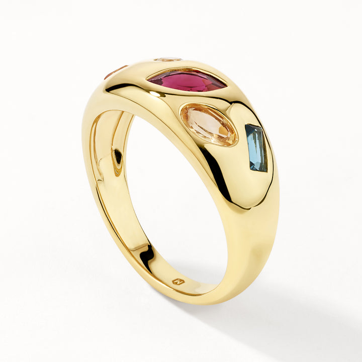 Medley Ring Garnet Multi Gemstone Gypsy Ring in Gold