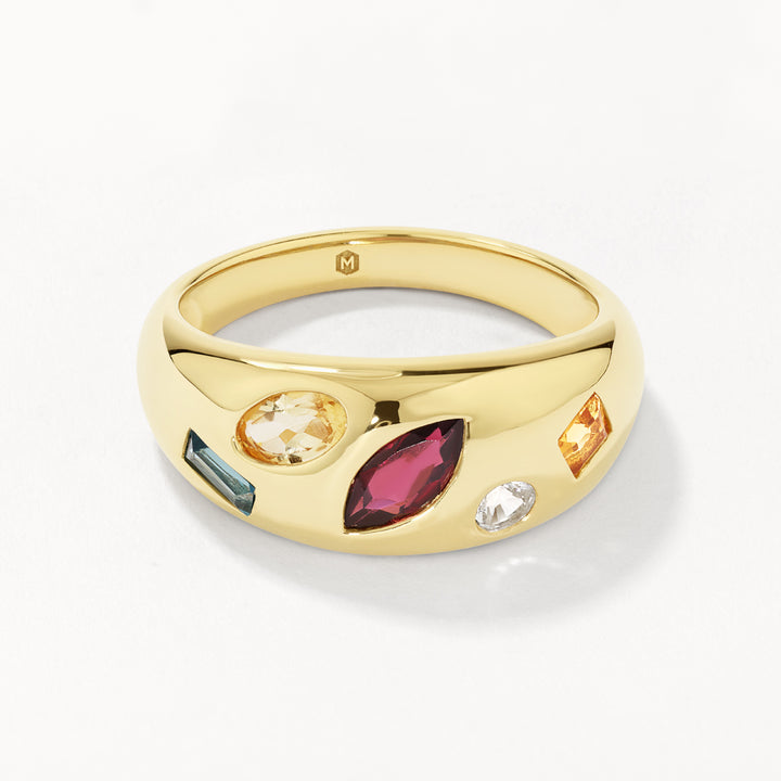 Medley Ring Garnet Multi Gemstone Gypsy Ring in Gold