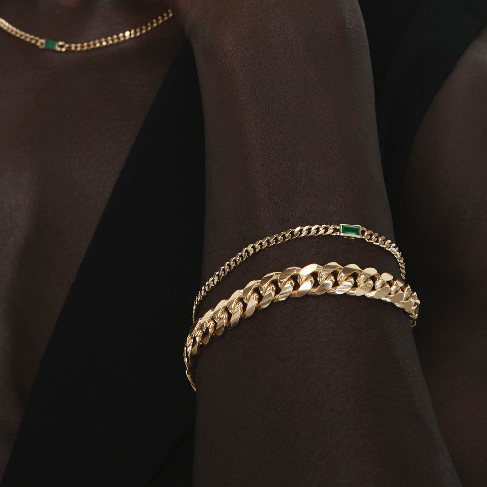 Medley Bracelets/Bangle Green Agate Curb Chain Bracelet in Gold