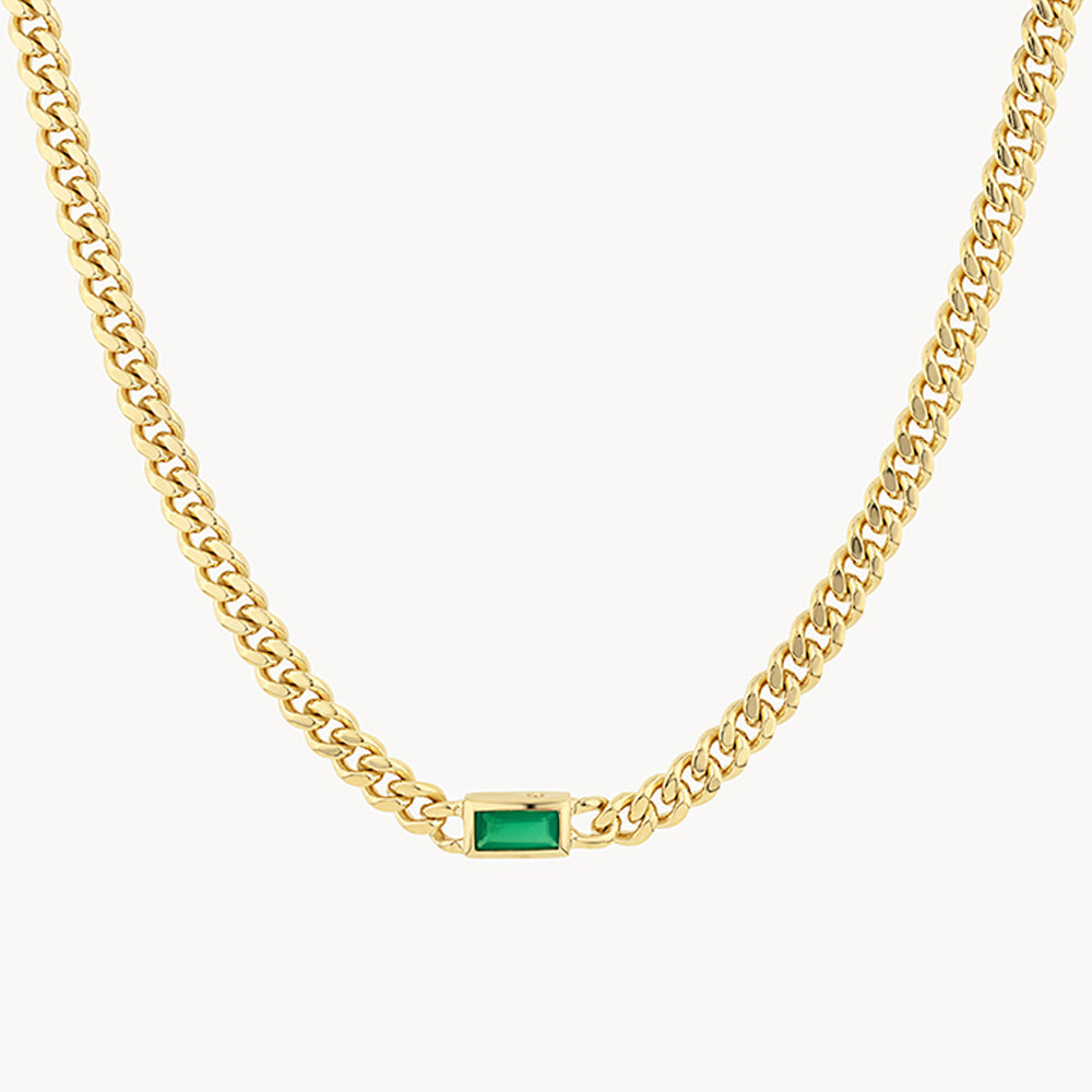 Medley Necklace Green Agate Curb Chain Necklace in Gold