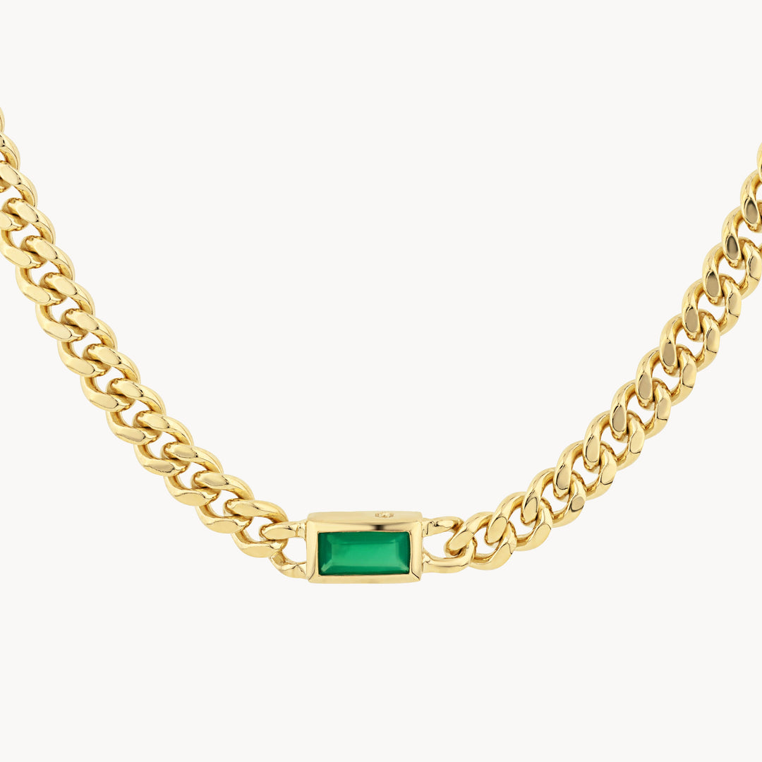 Medley Necklace Green Agate Curb Chain Necklace in Gold