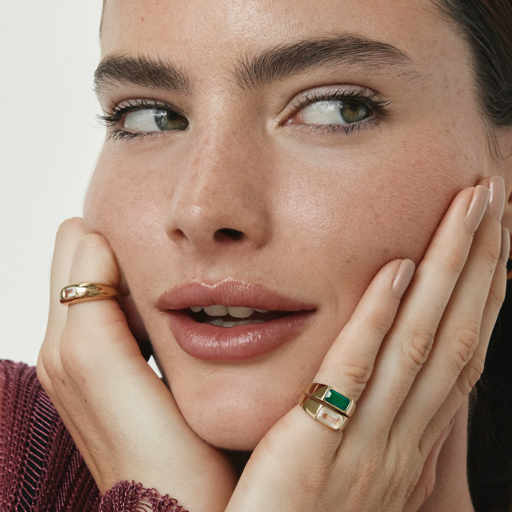 Green Agate Signet Pinky Ring in Gold Medley Jewellery