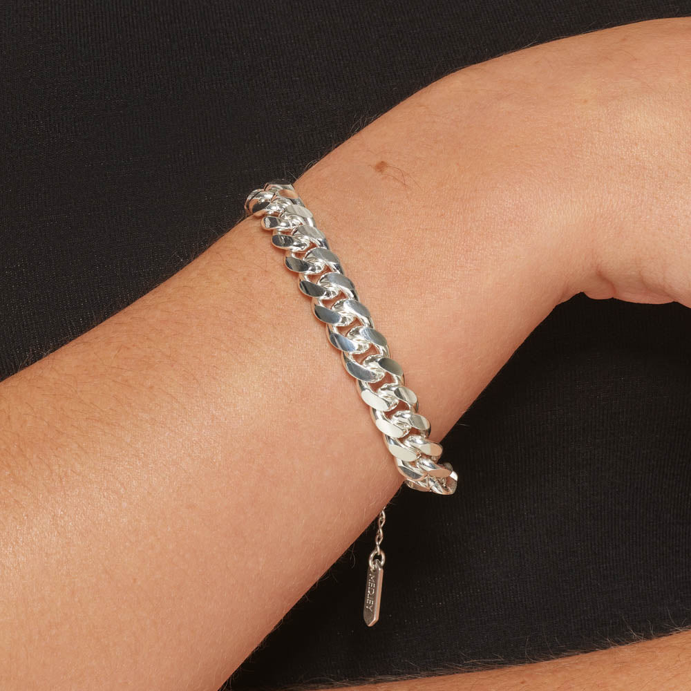 Heavy Flat Curb Bracelet in Silver