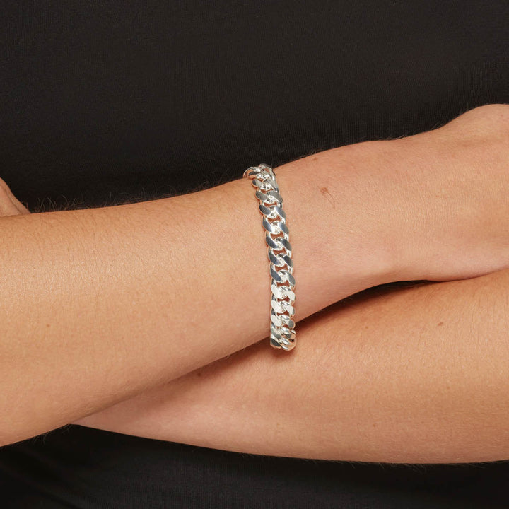 Heavy Flat Curb Bracelet in Silver