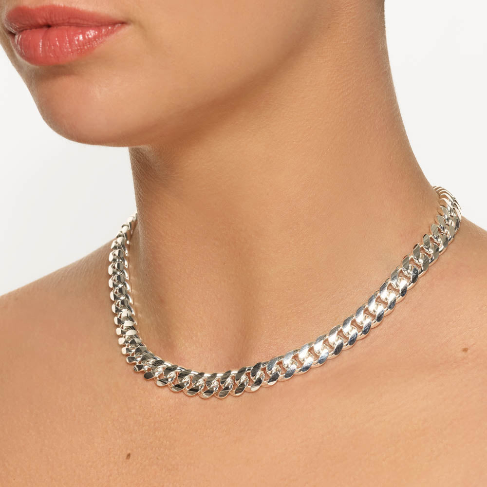 Medley Necklace Heavy Flat Curb Chain in Silver