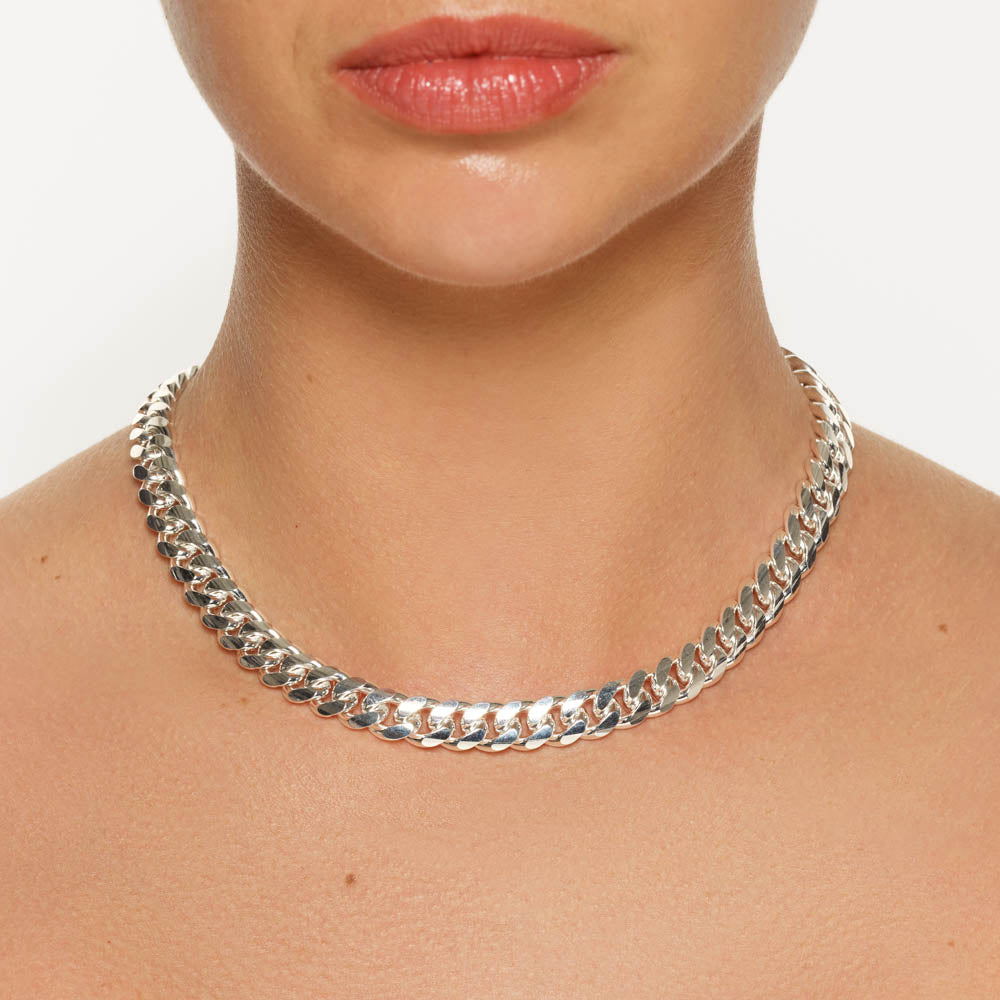 Medley Necklace Heavy Flat Curb Chain in Silver