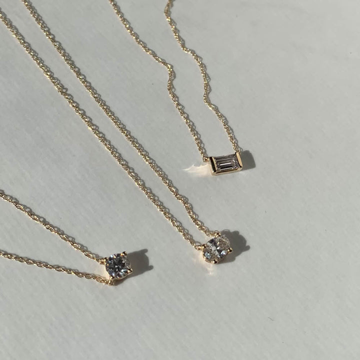 Lab Grown Diamond Baguette Necklace 10k Gold | Medley Jewellery