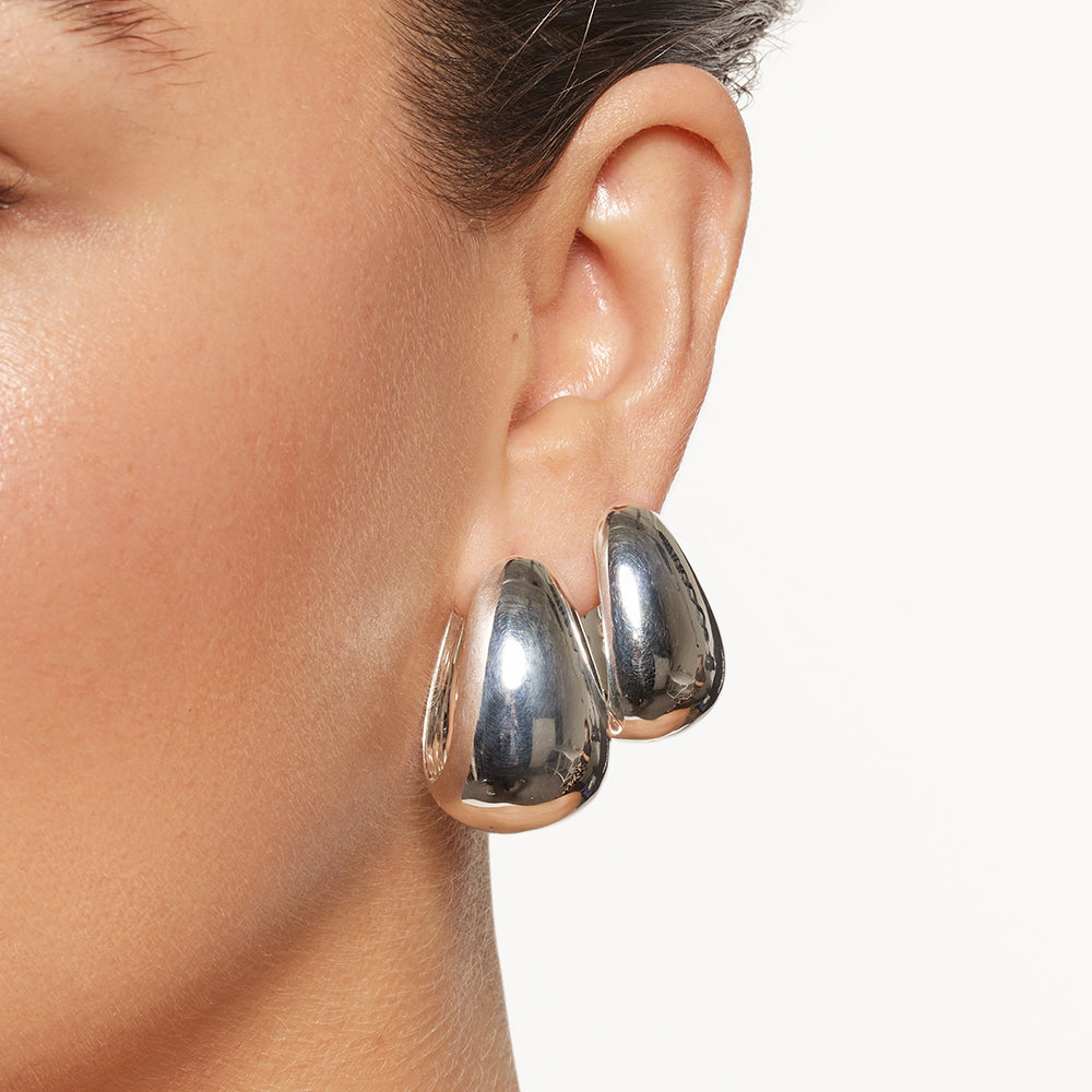Medley Earrings Maxi Drop Dome Hoops in Silver