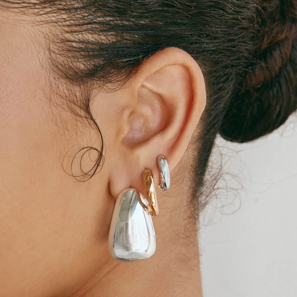 Maxi Drop Dome Hoops in Silver