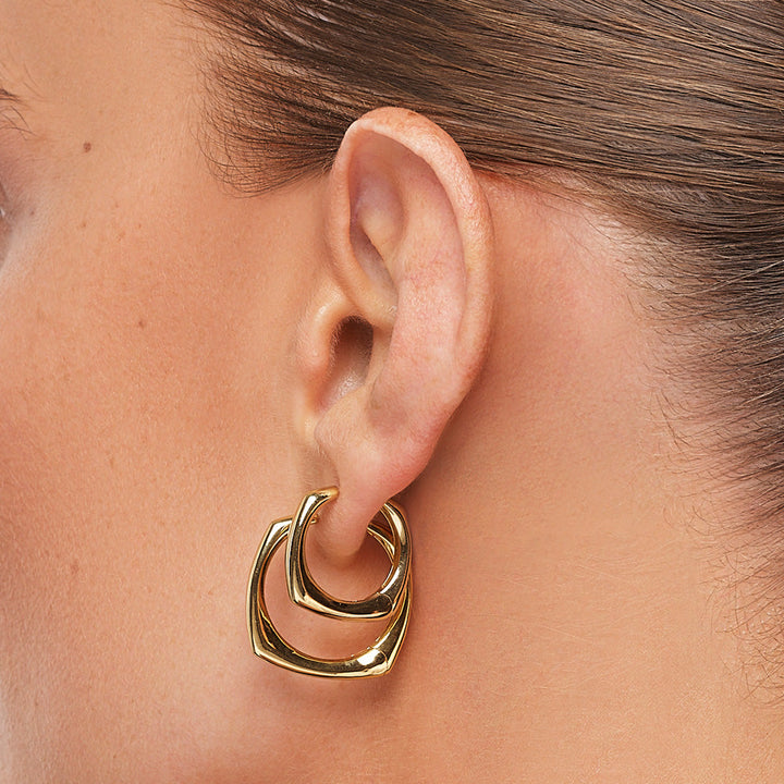 Medley Earrings Maxi Square Edge Hoops in Gold