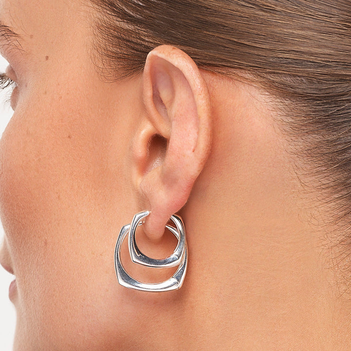 Medley Earrings Maxi Square Edge Hoops in Silver