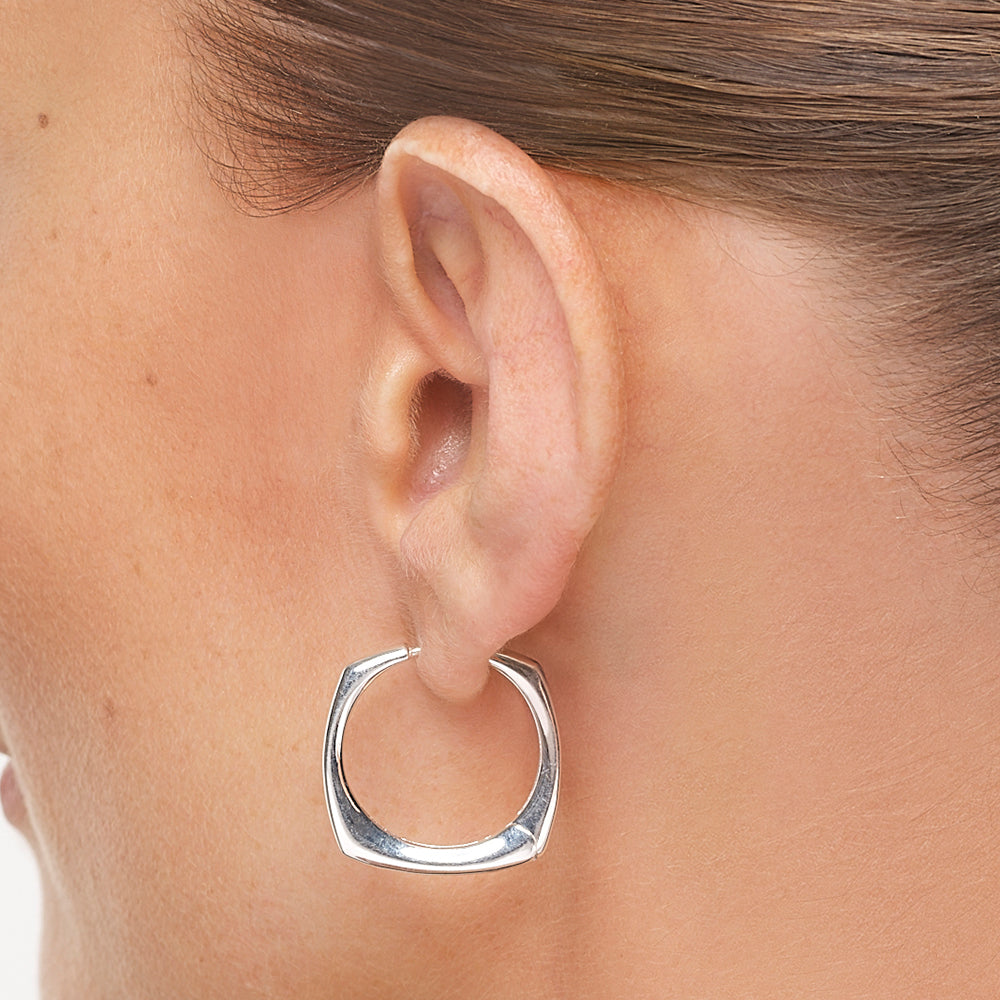 Medley Earrings Maxi Square Edge Hoops in Silver