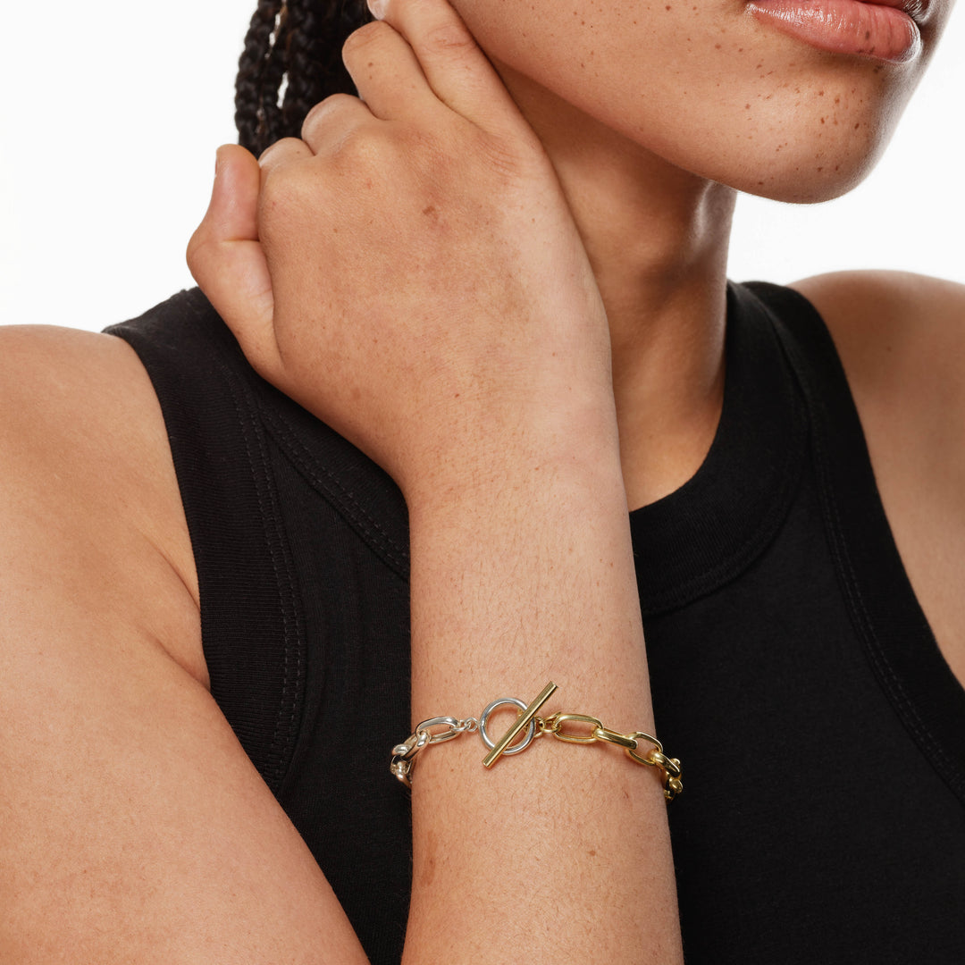 Medley Bangle/Bracelet Medley x Dinnara Mixed Metal Fob Paperclip Bracelet in Gold