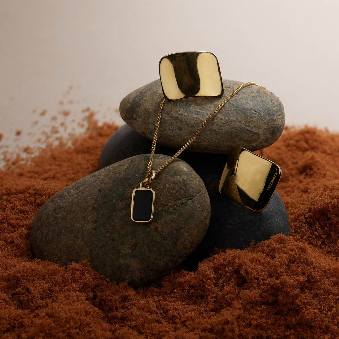 Medley Necklace Micro Black Onyx Unisex Pendant Necklace in Gold