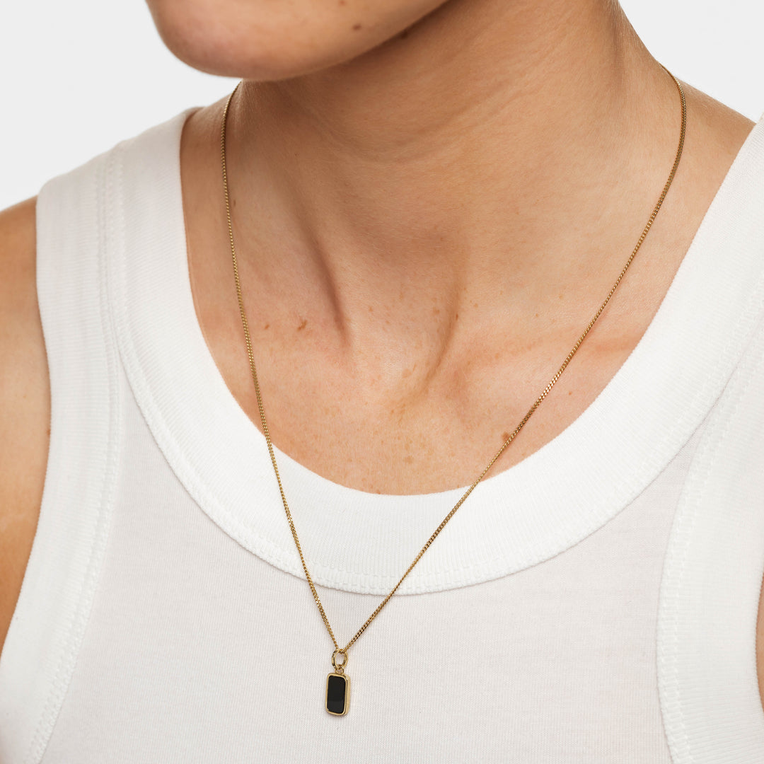 Medley Necklace Micro Black Onyx Unisex Pendant Necklace in Gold