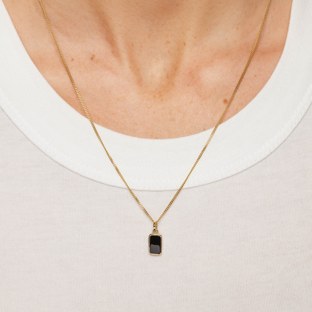 Medley Necklace Micro Black Onyx Unisex Pendant Necklace in Gold