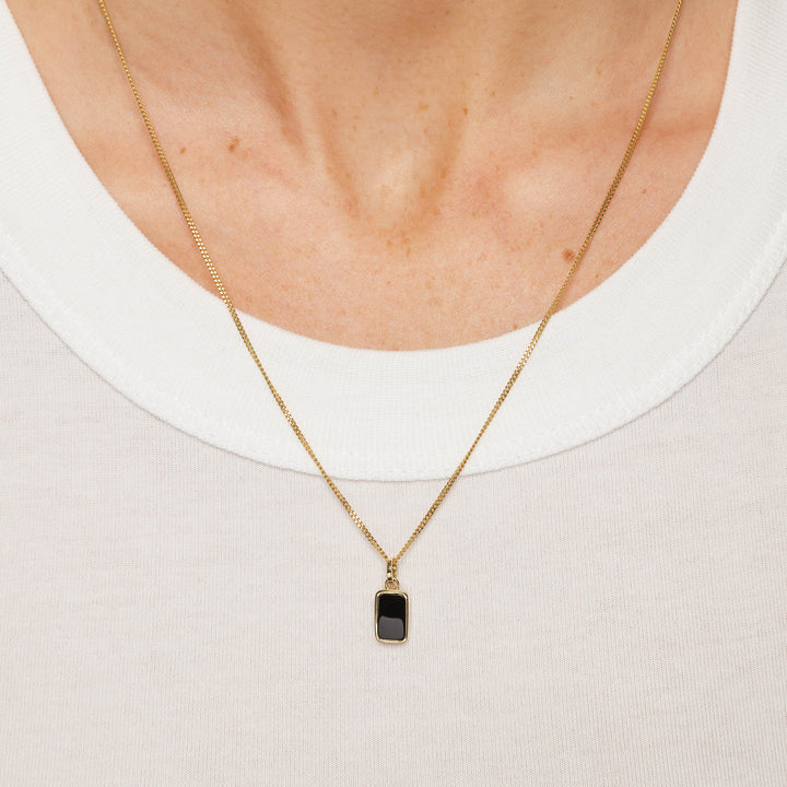 Medley Necklace Micro Black Onyx Unisex Pendant Necklace in Gold