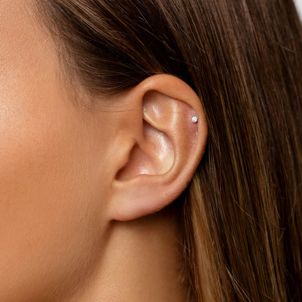 Medley Earrings Micro Diamond Helix Single Stud Earring in Silver
