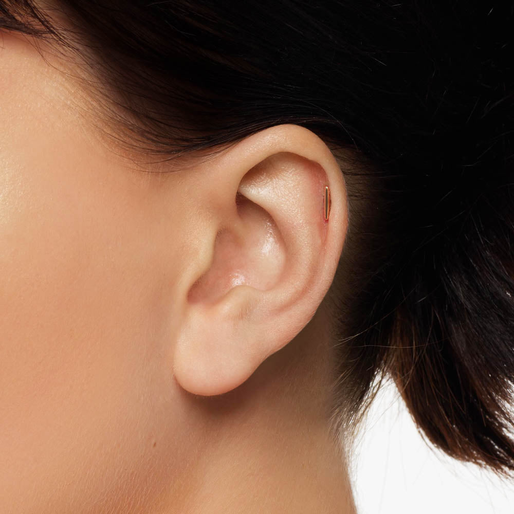 Micro Fine Bar Helix Single Stud Earring in 10k Gold Medley