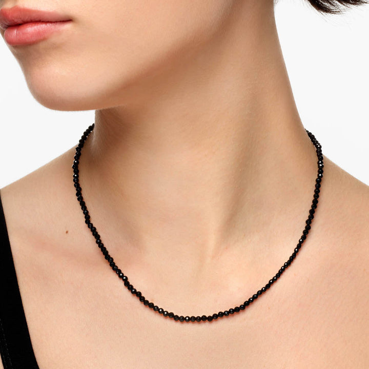 Micro Onyx Bead Necklace in Gold