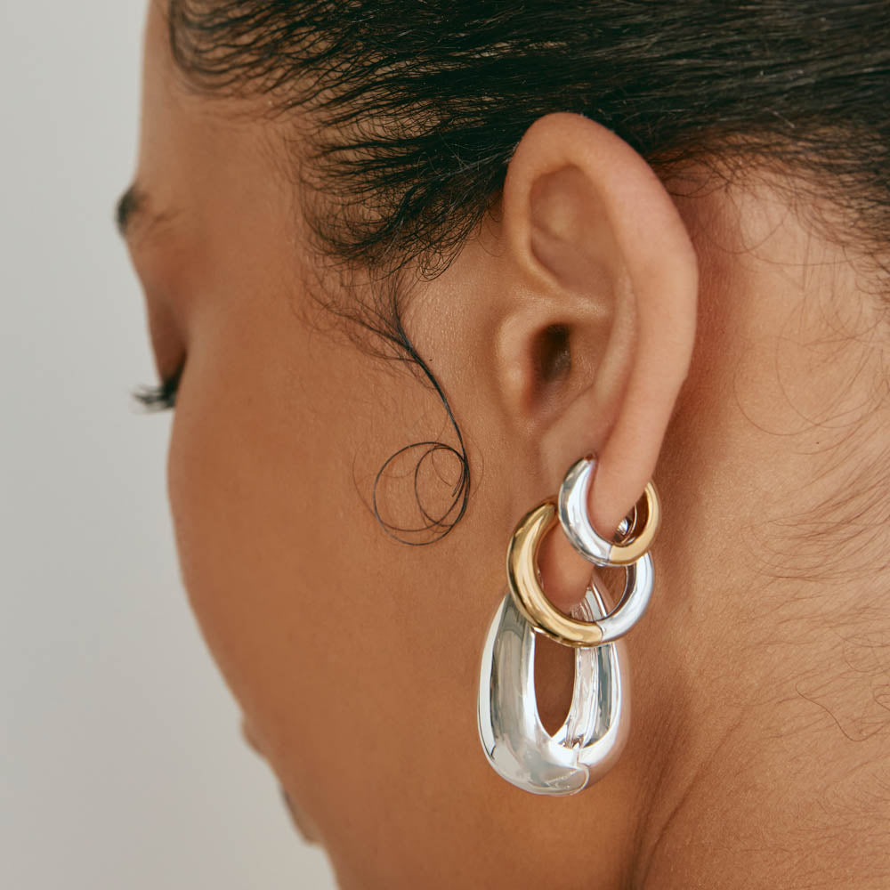 Medley Earrings Midi Mixed Metal Reversible Hoop Earring in Gold