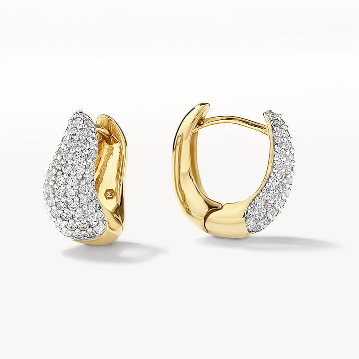 Medley Earrings Midi White Topaz Pave Wave Huggies Dome in Gold